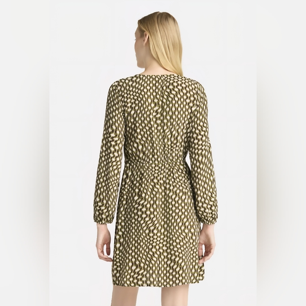 NWT! Elegant Olive Patterned Wrap Dress - Picture 9 of 9